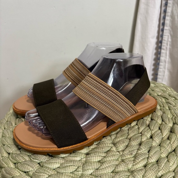 Sorel Ella II Two Strap Sandal Green/Tan Sporty Elastic Strap Flat Sandals NWOB - Picture 6 of 15